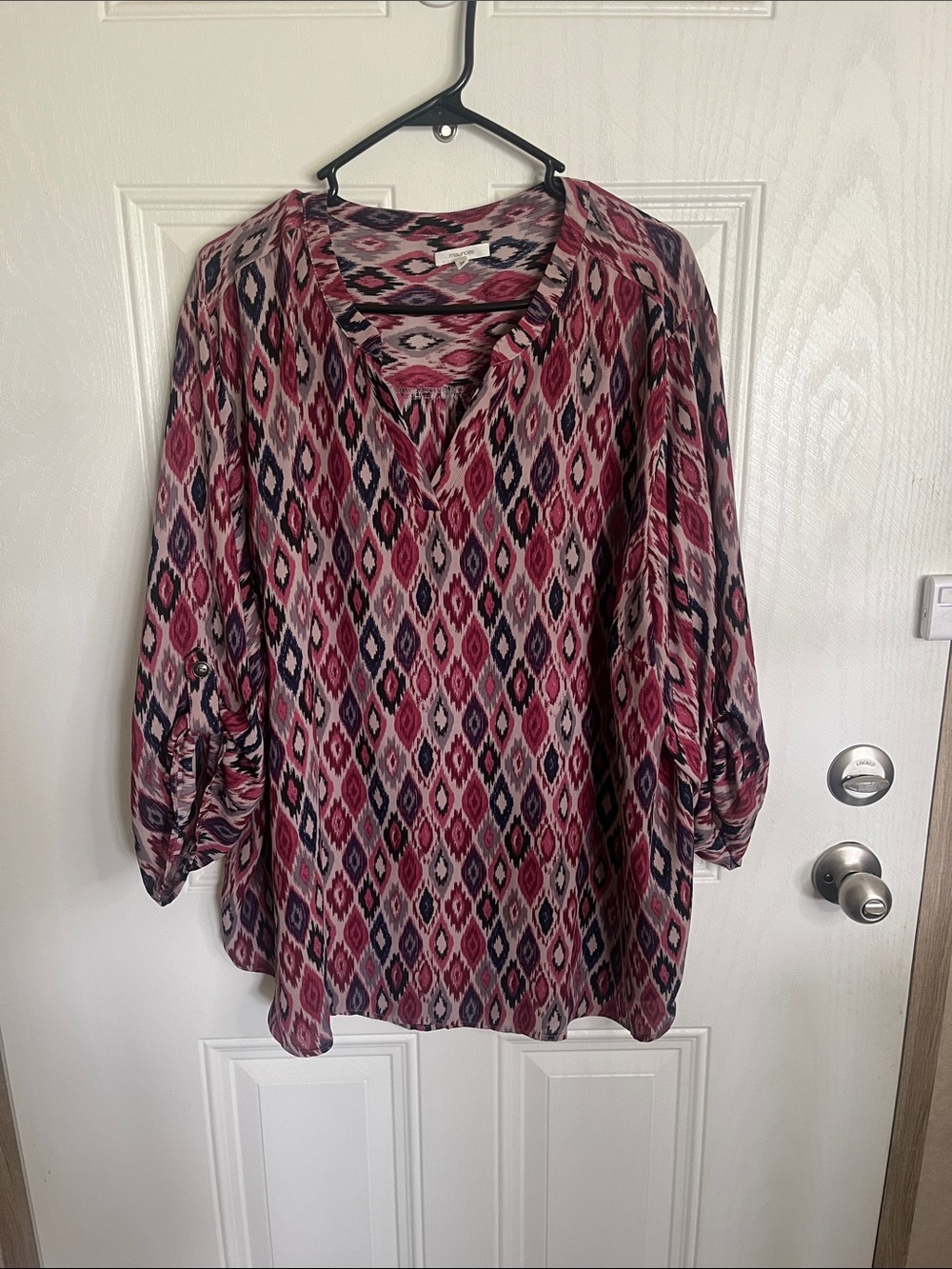 Maurices Pink Navy Geometric Roll-Tab Tunic